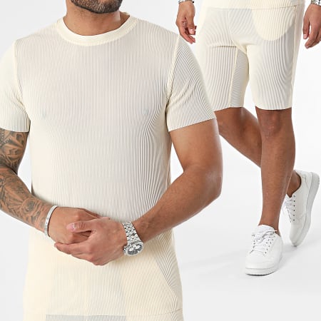 Zayne Paris  - Set camicia a maniche corte e pantaloncini da jogging beige chiaro
