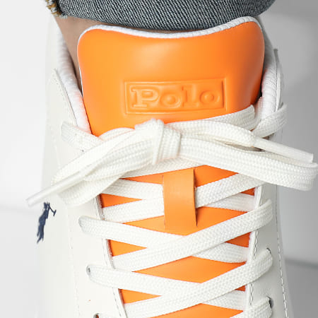 Polo Ralph Lauren - Heritage Court II Leather Trainer WHite Navy Orange Sneakers