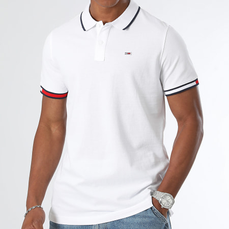 Tommy Jeans - Polo Manches Courtes Slim Flag Cuffs 2963 Blanc