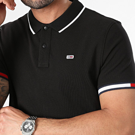 Tommy Jeans - Polo Manches Courtes Slim Flag Cuffs 2963 Noir