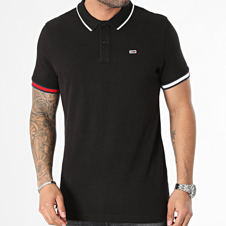 Tommy Jeans - Polo Manches Courtes Slim Flag Cuffs 2963 Noir