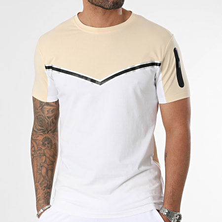 Zayne Paris  - Conjunto de camiseta blanca beige y pantalón corto de jogging