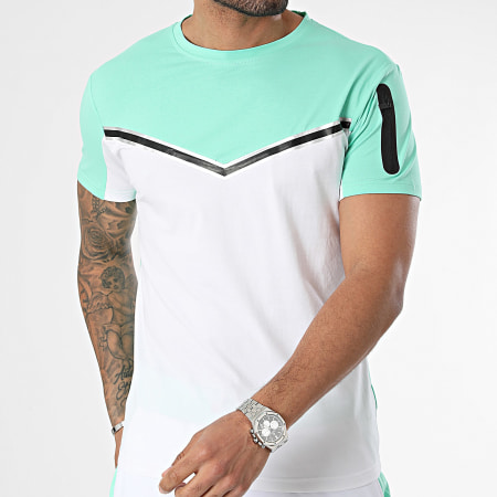 Zayne Paris  - Conjunto de camiseta blanca verde y pantalón corto de jogging