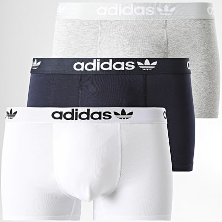 Adidas Originals - Lot De 3 Boxers 4A1M56 Blanc Bleu Marine Gris Chiné