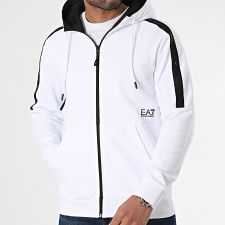 EA7 Emporio Armani - 3DPM88-PJEQZ Camiseta a rayas con capucha y cremallera Blanco