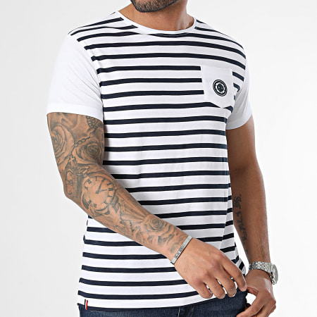La Maison Blaggio - Camiseta de bolsillo a rayas azul marino y blanco