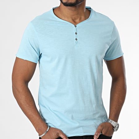 La Maison Blaggio - Camiseta cuello tunecino azul claro