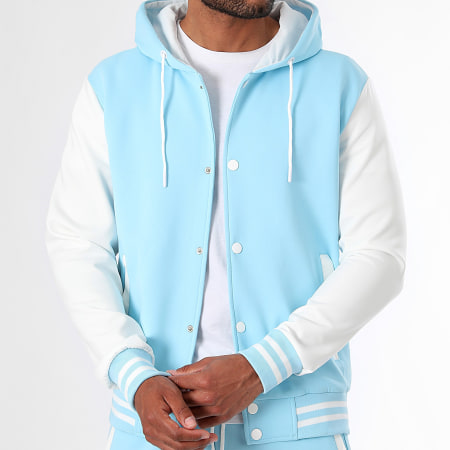 LBO - Ensemble Veste Teddy Capuche Et Pantalon Jogging 0187 Bleu Clair Blanc