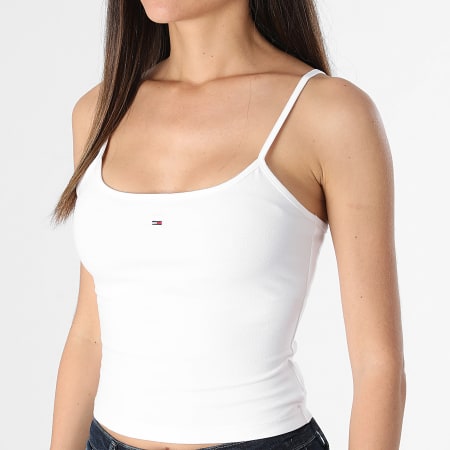 Tommy Jeans - Camiseta de tirantes para mujer Essential Strap Crop Top 7381 Blanco