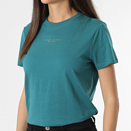 Tommy Jeans - Tee Shirt Femme Essential Logo 7828 Bleu Canard