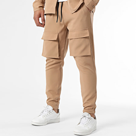 Uniplay - Set camicia over e pantaloni cargo color cammello