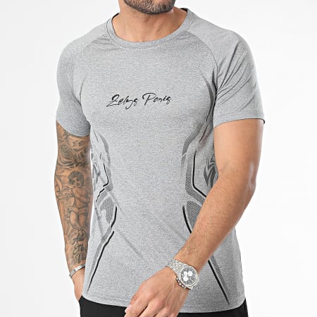 Zelys Paris - Conjunto de camiseta y pantalón corto jogging gris jaspeado negro