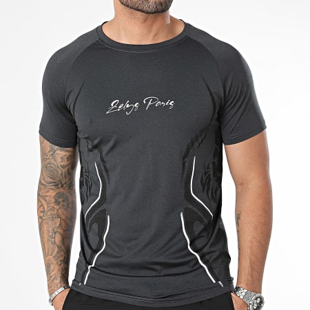 Zelys Paris - Set di maglietta e pantaloncini da jogging grigio antracite screziato nero