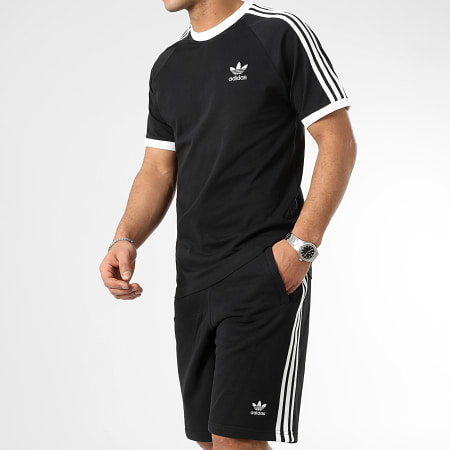 Adidas Originals - Set di maglietta e pantaloncini da jogging a 3 strisce IA4845 IU2337 Nero