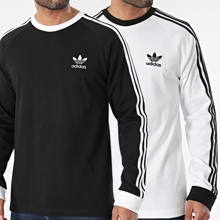 Adidas Originals - Lot De 2 Tee Shirts Manches Longues A Bandes 3 Stripes IA4877 IA4879 Noir Blanc