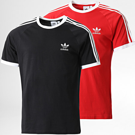 Adidas Originals - Lot De 2 Tee Shirts A Bandes 3 Strips IA4848 IA4852 Noir Rouge