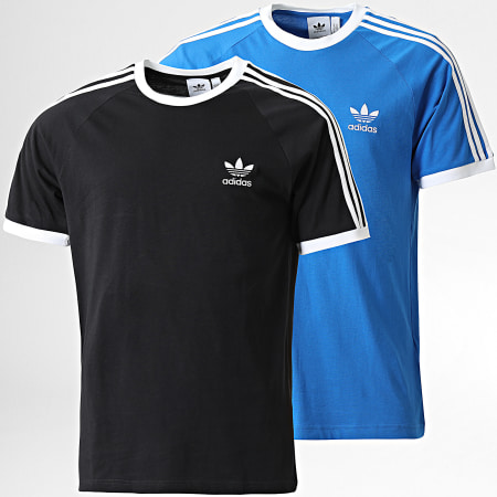 Adidas Originals - Lot De 2 Tee Shirts A Bandes 3 Stripes IA4845 IN7745 Noir Bleu Clair