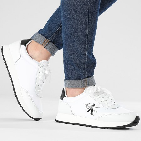 Calvin Klein - Zapatillas Mujer Runner Low Lace Mix 1370 Bright White Black