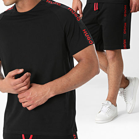 HUGO - Maglietta e pantaloncini da jogging con logo sportivo a righe 50504270 50496996 Nero