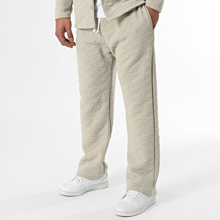 Ikao - Conjunto de camisa de manga larga y pantalón beige oscuro