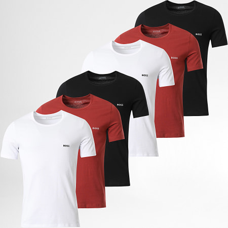 BOSS - Lote de 6 camisetas 50514977 Blanco Negro Rojo Ladrillo