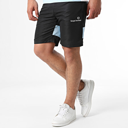 Sergio Tacchini - Set di maglietta e pantaloncini da jogging bianco azzurro nero