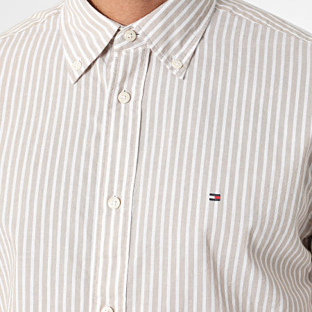 Tommy Hilfiger - Camicia classica a righe a maniche corte 4599 Beige Bianco