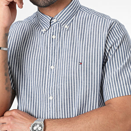 Tommy Hilfiger - Camicia classica a maniche corte a righe 4599 Blu Bianco