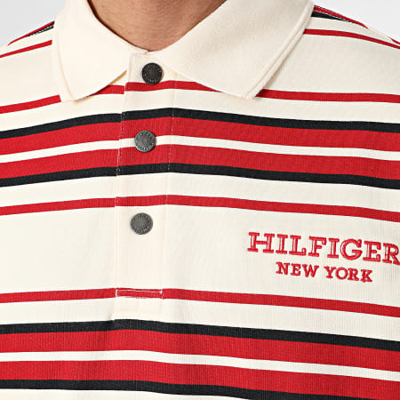 Tommy Hilfiger - Maglione con collo abbottonato Rugby 4408 Beige Red Monotype Stripe