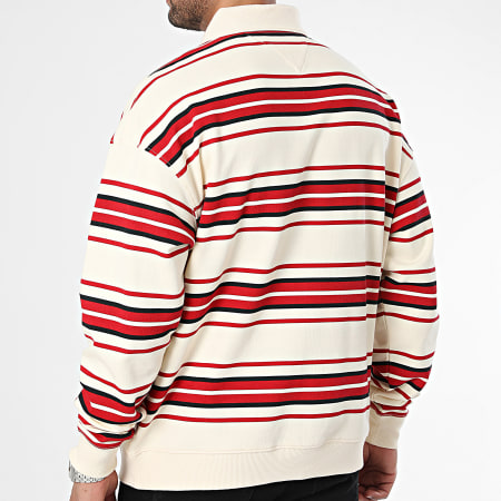 Tommy Hilfiger - Pull Col Boutonné Monotype Stripe Rugby 4408 Beige Rouge