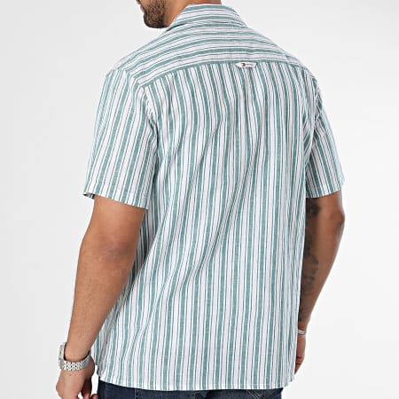 Tommy Jeans - Camicia a maniche corte a righe Regular Stripe Linen 8961 Verde Bianco