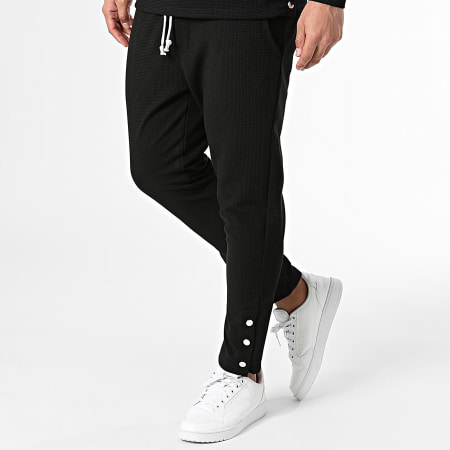Uniplay - Set di pantaloni da jogging e felpa nera con scollo a giro e taschino