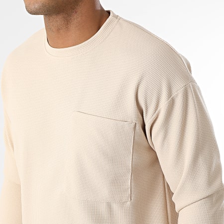 Uniplay - Conjunto de sudadera de cuello redondo beige con bolsillo y pantalón de jogging