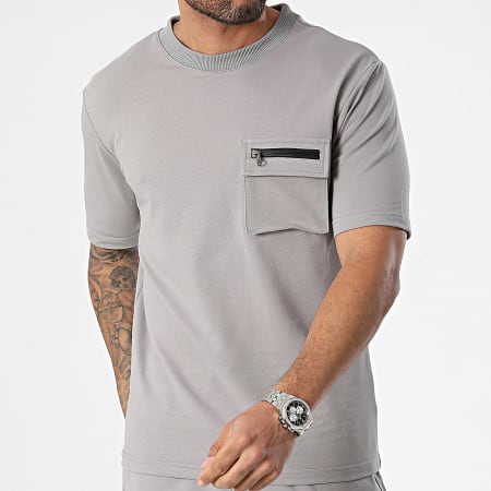 Classic Series - Conjunto de camiseta gris con bolsillos y pantalón corto tipo cargo