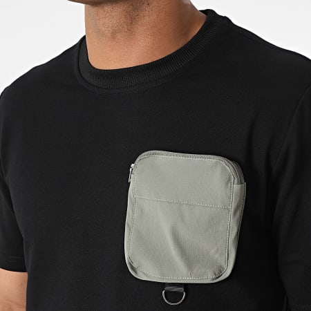 Classic Series - Set di maglietta con taschino e pantaloncini da jogging in nero verde cachi