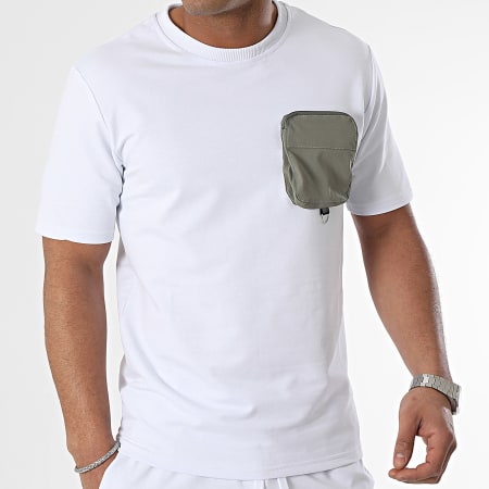 Classic Series - Blanco Verde Caqui Bolsillo Camiseta Y Pantalones Cortos Conjunto