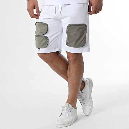 Classic Series - Set di maglietta tascabile e pantaloncini da jogging bianco verde kaki