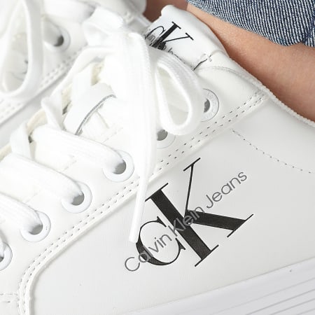 Calvin Klein - Donna Bold Vulc Flatf Lace Leather 1393 Bright White Black Sneakers