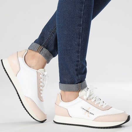 Calvin Klein - Sneakers donna Runner Low Lace Mix 1370 Bright White Whisper Pink