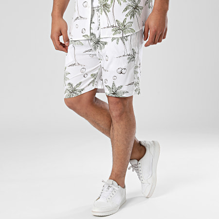 KZR - Set camicia a maniche corte e pantaloncini da jogging bianco verde marrone