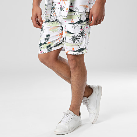 KZR - Conjunto de camisa de manga corta y pantalón corto de jogging Blanco Verde Naranja