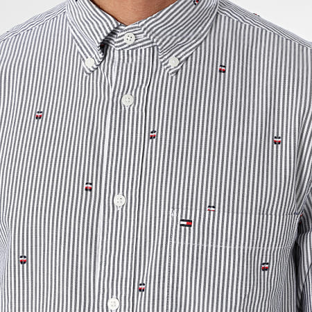 Tommy Hilfiger - Camicia a maniche lunghe Global Stripe 4608 Bianco Blu Navy