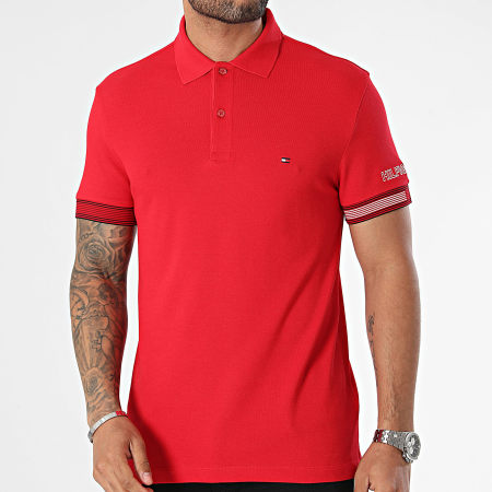 Tommy Hilfiger - Polo Manches Courtes Flag Cuff Slim 4780 Rouge
