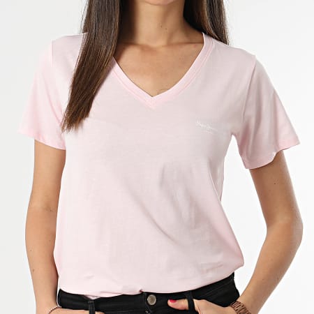 Pepe Jeans - Camiseta de mujer con cuello en V Lorette Rosa claro
