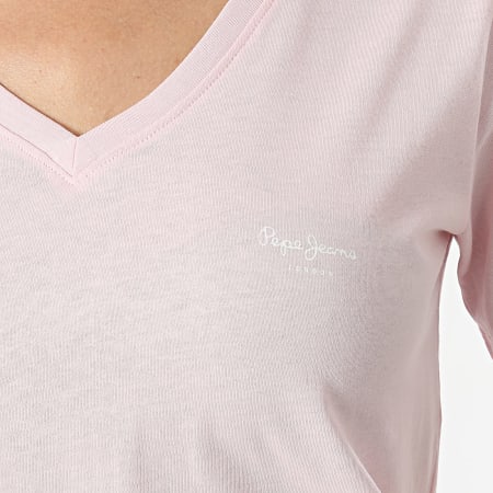 Pepe Jeans - Camiseta de mujer con cuello en V Lorette Rosa claro