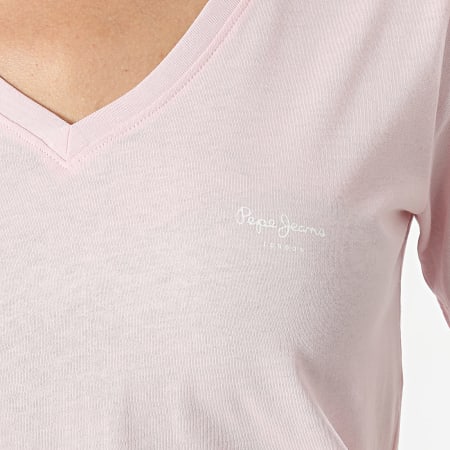 Pepe Jeans - Tee Shirt Col V Femme Lorette Rose Clair