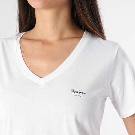 Pepe Jeans - Tee Shirt Col V Femme Lorette Blanc