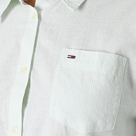 Tommy Jeans - Boxy Stripe Linen 7737 Camisa de manga larga a rayas para mujer Blanco Verde claro