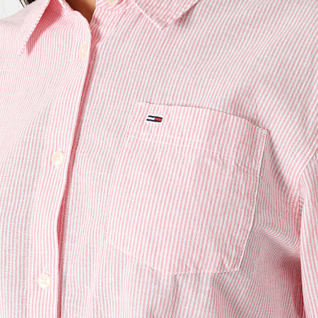 Tommy Jeans - Camicia donna Boxy Stripe Linen 7737 Bianco Rosa Manica lunga a righe