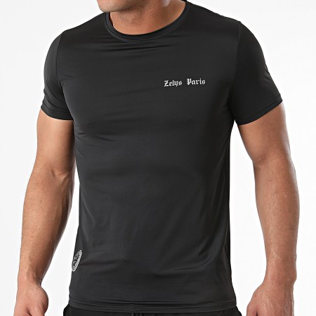 Zelys Paris - Set di maglietta nera e pantaloncini da jogging a zampa di elefante